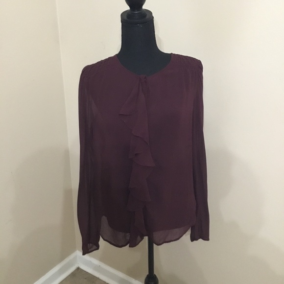 Anthropologie Moulinette Soeurs Women’s 100% Silk Burgundy Ruffled Top Size M - Picture 1 of 8